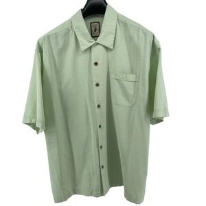 Jamaica Jaxx Hawaiian Shirt Mens XXL Green 100% Silk Camp Solid Textured